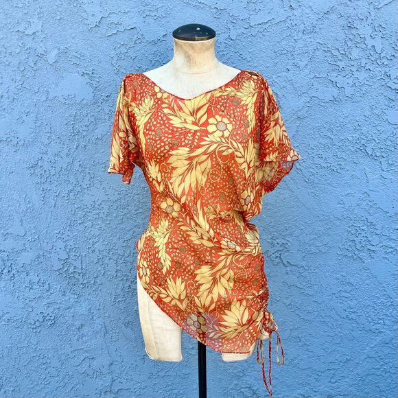 Y2k Asymmetric Blouse Ruched Side Size Small - Picture 1 of 9